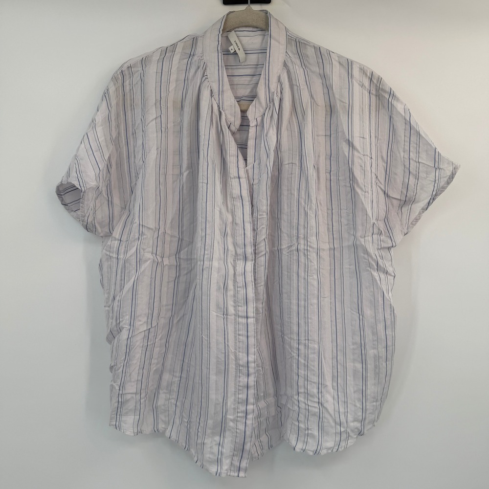 Vince Blue White Striped Short Sleeve Oversized Button Down Blouse Medium Breezy